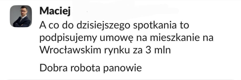 Wiadomość klienta ALPHA-NOVA o wynikach współpracy, 1