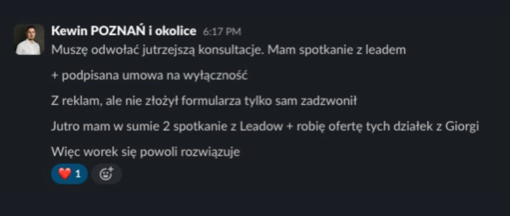 Wiadomość klienta ALPHA-NOVA o wynikach współpracy, 14