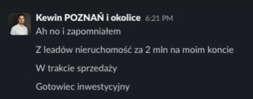 Wiadomość klienta ALPHA-NOVA o wynikach współpracy, 15