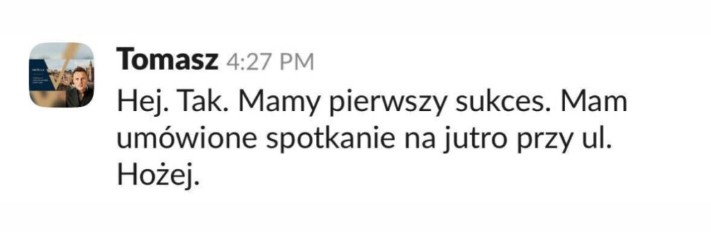 Wiadomość klienta ALPHA-NOVA o wynikach współpracy, 6