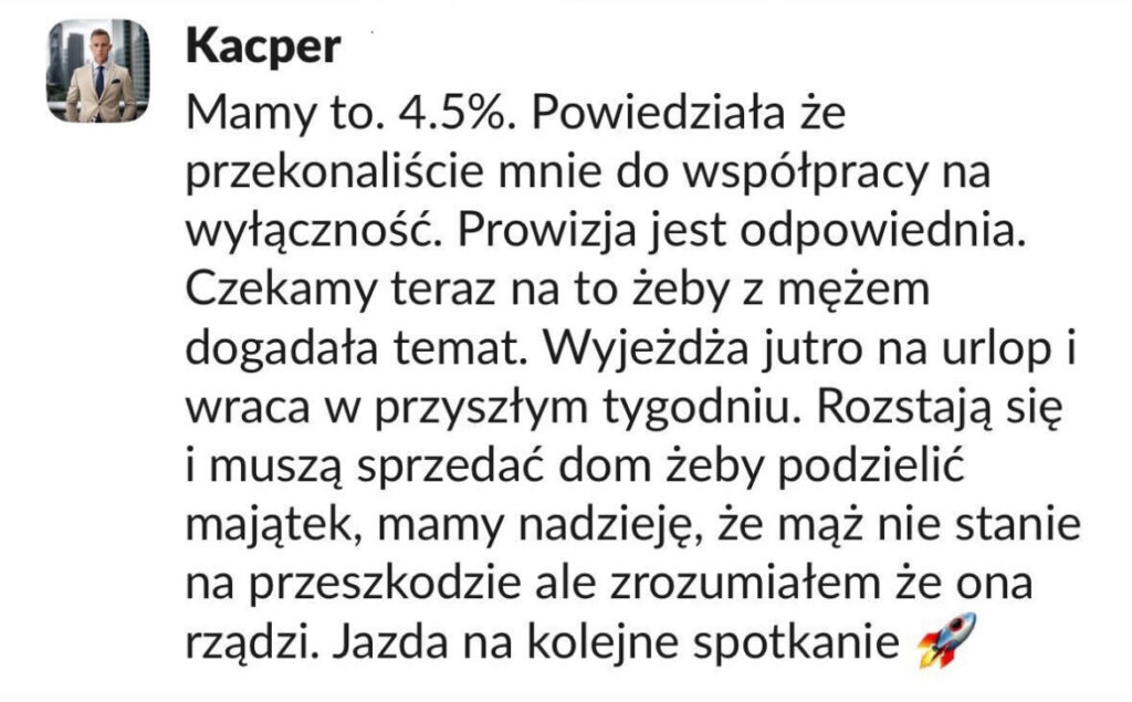 Wiadomość klienta ALPHA-NOVA o wynikach współpracy, 7