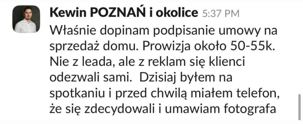 Wiadomość klienta ALPHA-NOVA o wynikach współpracy, 8