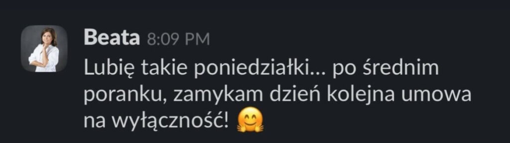 Wiadomość klienta ALPHA-NOVA o wynikach współpracy, 9
