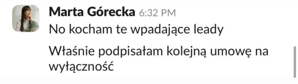 Wiadomość klienta ALPHA-NOVA o wynikach współpracy, 19